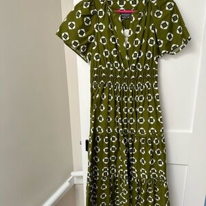 Anthropologie Green and White Patterned Dress